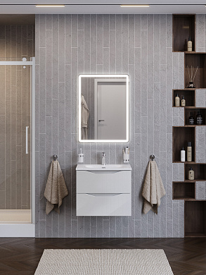 Тумба с керамической раковиной подвесная BelBagno МАРИНА-МИНИ2.0 (Marino-MINI-2.0) 60 Белый глянцевый, раковина BB-8099-3-60+Marino-MINI-2.0-600-2C-SO-BL-P