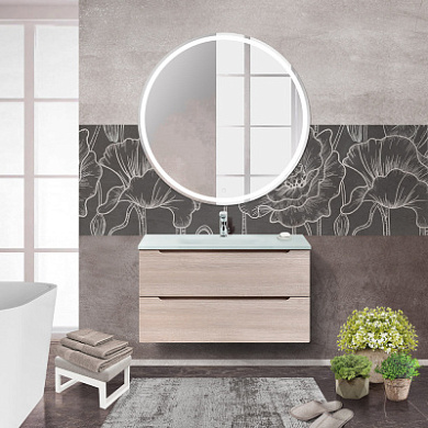 Тумба подвесная со стеклянной раковиной BelBagno ETNA 100 Rovere Grigio