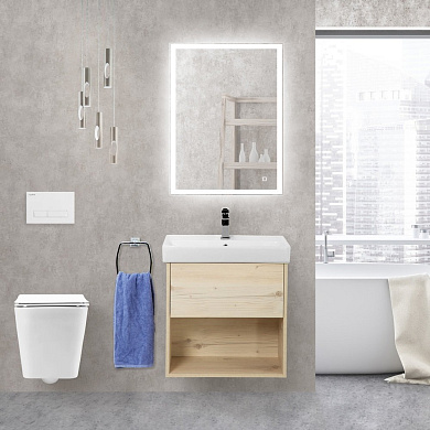 Тумба с керамической раковиной для ванной комнаты BelBagno NEON, 60 см, 1 ящик, Pino Bianco