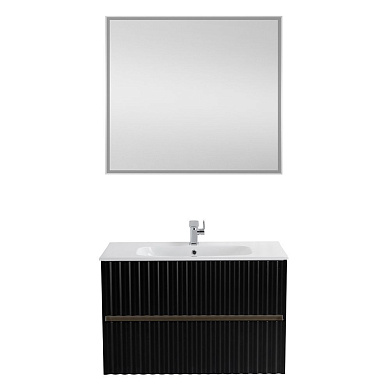 Тумба подвесная с керамической раковиной и LED подсветкой ручек Art&Max ELEGANT 90 см, черный матовый