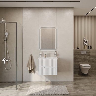 Тумба подвесная с керамической раковиной, CEZARES DUET-N, 60 см Bianco Lucido DUET-N-600-2C-SO-BL+CZR-8073-60