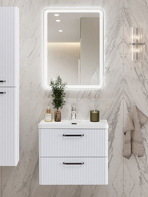 Тумба подвесная с керамической раковиной, Belbagno DUE, 50 см Bianco Lucido DUE-500-2C-SO-BL-P+RS333MDN.4/160+BB-8076-3-50