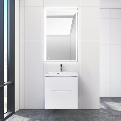 Тумба подвесная с раковиной из литьевого мрамора для ванной комнаты Belbagno Marino-H60 70 см Bianco Lucido, MARINO-H60-700-2C-SO-BL-P/BB700/450-LV-MR-AST