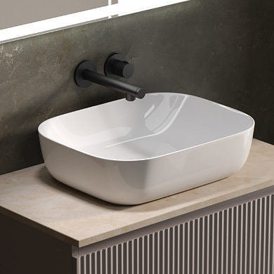 Тумба со столешницей и керамической раковиной подвесная, SANCOS Snob R, 80 см Doha Soft SNR80SM+TT80A2+CN5023