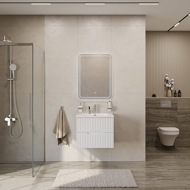 Тумба подвесная с керамической раковиной, CEZARES DUET-N, 70 см Bianco Lucido DUET-N-700-2C-SO-BL+CZR-8095-70