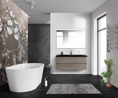 Тумба подвесная с черной раковиной из литьевого мрамора BelBagno ALBANO 120 Pino Scania