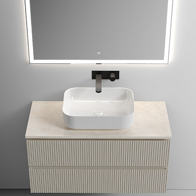 Тумба со столешницей и керамической раковиной подвесная, SANCOS Snob T, 100 см Beige Soft SNT100CE+TT100A2+CN5023