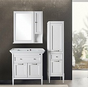 Комплект мебели для ванной комнаты напольный ASB-Woodline Гранда 85, белый патина серебро