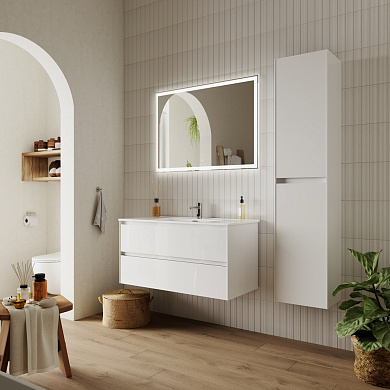 Тумба с керамической раковиной подвесная, SANCOS Cento, 100 см белый глянец CN100W+CN7003