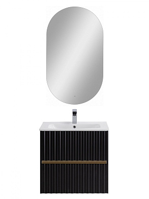 Тумба подвесная с керамической раковиной, Art&Max ELEGANT, 60 см черный матовый AM-ELEGANT-600-2C-SO-NM-LED+AM7110-60