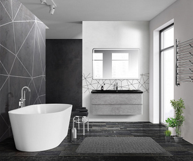 Тумба подвесная с черной раковиной из литьевого мрамора BelBagno ALBANO 120 Cemento Verona Grigio