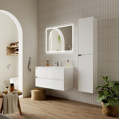 Тумба с керамической раковиной подвесная, SANCOS Cento, 90 см белый глянец CN90W+CN7002