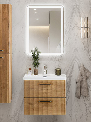 Тумба подвесная с керамической раковиной, Belbagno DUE, 50 см Rovere Nature DUE-500-2C-SO-RN-P+RS333MDN.4/160+BB-8076-3-50
