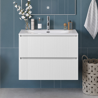 Тумба с раковиной подвесная BelBagno UNO-800-2C-SO-BO Bianco Opaco, раковина белая BB-8099-80