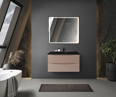 Тумба подвесная с черной раковиной из литьевого мрамора BelBagno MARINO 90 Capucino Lucido