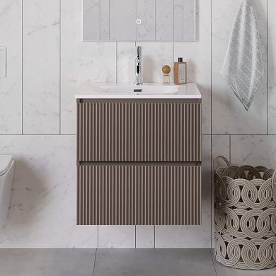 Тумба с раковиной подвесная BelBagno UNO-600-2C-SO-СO Бежевый матовый, раковина белая BB-8099-60