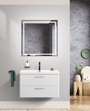 Тумба подвесная с керамической раковиной, Belbagno DUE, 80 см Bianco Lucido DUE-800-2C-SO-BL-P+RS006SN.4/160+BB-8076-3-80