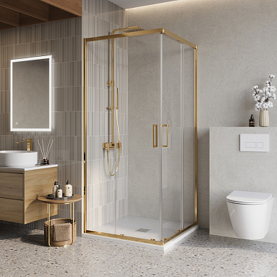 Душевой уголок BelBagno LUCE-A-2-100-C-ORO прозрачное стекло, профиль глянцевое золото