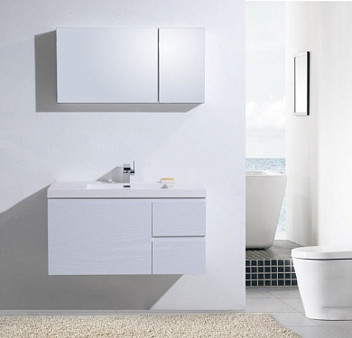 Тумба с раковиной из искусственного мрамора для ванной комнаты BelBagno Luce 100 см Bianco Laccato Lucido