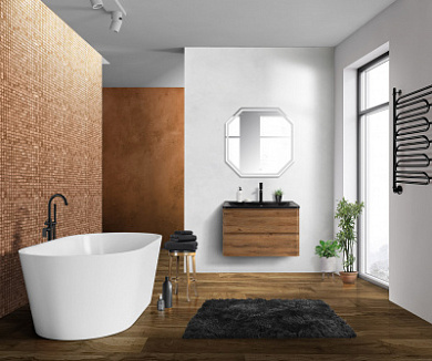 Тумба с черной раковиной из искусственного мрамора BelBagno Albano 80 см Rovere Rustico