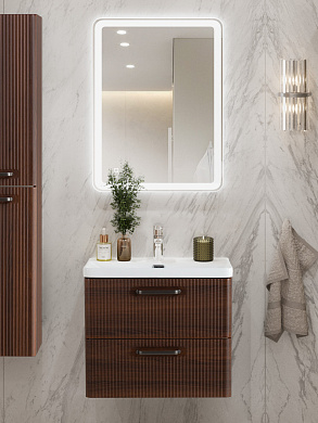 Тумба подвесная с керамической раковиной, Belbagno DUE, 50 см Noce DUE-500-2C-SO-NOCE-P+RS333MDN.4/160+BB-8076-3-50