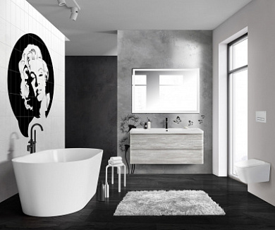 Тумба подвесная с раковиной из литьевого мрамора BelBagno ALBANO 120 Rovere Vintage Bianco