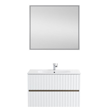 Тумба подвесная с керамической раковиной и LED подсветкой ручек Art&Max ELEGANT 90 см, белый матовый