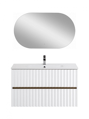 Тумба подвесная с керамической раковиной, Art&Max ELEGANT, 100 см белый глянцевый AM-ELEGANT-1000-2C-SO-BL-LED-P+AM7110-100