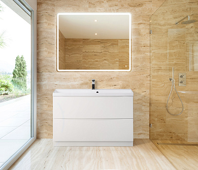 Тумба с раковиной напольная BelBagno MARINO 90 Bianco Lucido, раковина белая, MARINO-900-2C-PIA-BL-P/BB900/450-LV-MR-AST