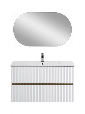 Тумба подвесная с керамической раковиной, Art&Max ELEGANT, 100 см белый матовый AM-ELEGANT-1000-2C-SO-BM-LED+AM7110-100