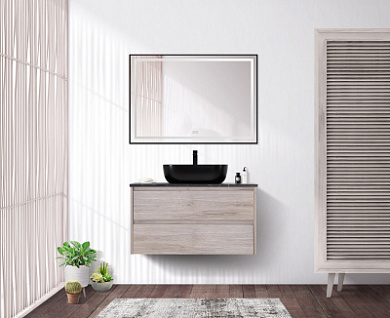 Тумба подвесная со столешницей и накладной раковиной BelBagno KRAFT 90 Rovere Galifax Bianco