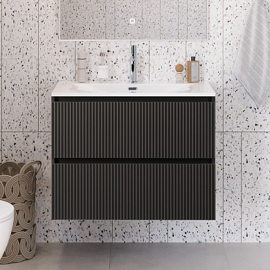Тумба с раковиной подвесная BelBagno UNO-MINI-1000-2C-SO-GSO Темно-серый матовый, раковина белая BB-8099-3-100