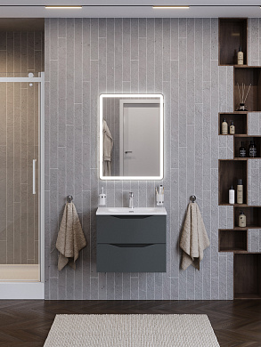 Тумба с керамической раковиной подвесная BelBagno МАРИНА-МИНИ2.0 (Marino-MINI-2.0) 60 Темно-серый матовый, раковина BB-8099-3-60+Marino-MINI-2.0-600-2C-SO-GSO-P