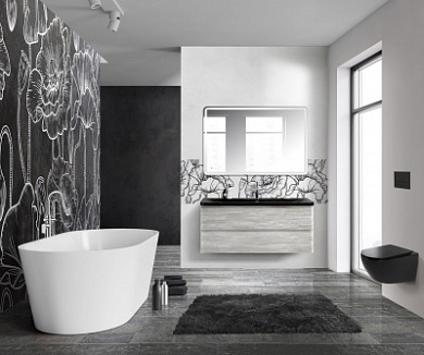 Тумба подвесная с черной раковиной из литьевого мрамора BelBagno ALBANO 120 Rovere Vintage Bianco